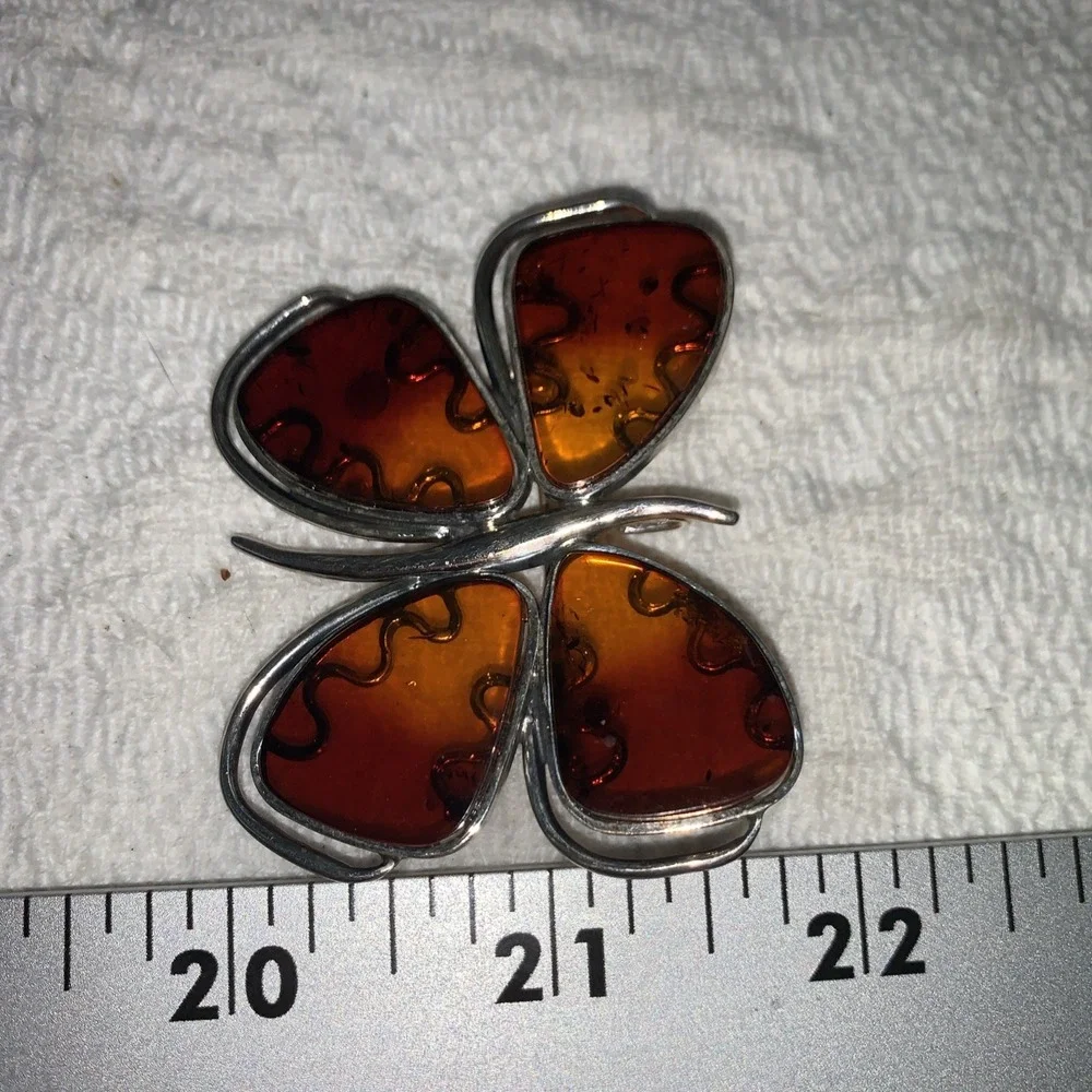 BALTIC AMBER Butterfly‎ Pendant Or Brooch Pin 925 STERLING SILVER